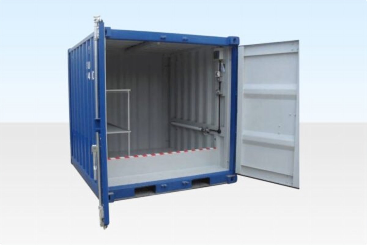 8ft x 8ft verhoogde opslagunit met lekopvang – one-trip Productfoto: 8ft x 8ft verhoogde opslagunit met lekopvang – one-trip